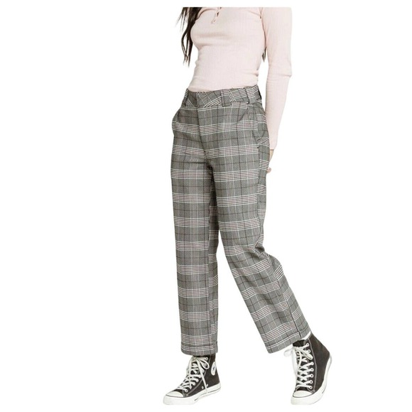 Dickies Pants - Dickies Juniors Size 7 High Rise Gray Plaid Cuffed Straight Leg Crop Pants